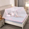 Zanzariera pop-up pieghevole per letto, rete a baldacchino facile da installare in casa. - Larghezza 80 Lunghezza 190 (adatto per letto da 1 m) / Rosa ispessito e ad alta densità con fissatore