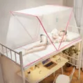 Zanzariera pop-up pieghevole per letto singolo da dormitorio, rete bianca con bordo rosa. - [Letto singolo] L190*P80 cm / Rosa ragazza senza installazione + Modello di fissaggio aggiornato