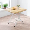 Compacte opklapbare tafel met houtlook blad en witte metalen poten voor kleine ruimtes. - 60*40*50 stabiel verzinkt model / Lichte Noten