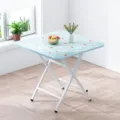 Draagbare klaptafel met lichtblauw bloemenblad en witte metalen poten voor kleine ruimtes. - 60*40*50 stabiel verzinkt model / Blauwe Bloem