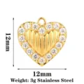 Goldfarbener Edelstahl Edelstahl Herz Anhänger mit funkelnden Kristallen und 12mm für DIY Schmuck. - Herz / Gold