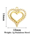 Pendente cuore in acciaio inossidabile con zirconi, 14x13mm dorato accessorio gioielli fai da te. - Cuore a Doppio Strato / Oro