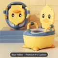 Toddler potty training toilet, cute duck design with soft PU cushion, blue and yellow variant. - High-leg Enlarged PU Soft Cushion / Yellow