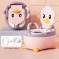 Cute cartoon duck baby potty training toilet seat with soft PVC cushion for toddlers. - High-leg Enlarged PVC Soft Cushion / Pink