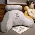 Comodo cuscino per schienale letto in lattice grigio con ricamo gatto per supporto lombare. - Tema gattino grigio / Set schienale e poggiatesta grande