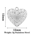 Edelstahl Herz Strass Anhänger DIY Schmuck Zubehör in Größe 12x12mm und 3 Gramm. - Herz / Stahlfarben