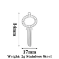 Pendente Chiave Strass in Acciaio Inossidabile Accessorio Gioiello DIY 34x17mm Top - Chiave / Colore acciaio