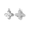 Stainless steel cross pendant DIY jewelry making accessories with clear crystal charms - Silver Flower Leaf