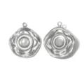 Roestvrijstalen camelia bloem hanger met parel zetting DIY sieraden accessoire charm - Parel Camelia Stijl (TP2715-01)