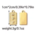 Gold rectangular pendant charm with rhinestone sun design, DIY jewelry accessory 1x2cm - Sun Star Square Plate (TP2669-02)