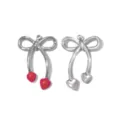 Stainless steel bow pendant, ballet style DIY charm for keychain and phone chain accessory. - Bow Cherry Heart Style (TP2680-01) / Silver