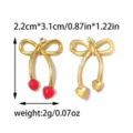 Stainless steel bow pendant DIY jewelry accessory, sweet ballet charm for keychain phone chain. - Bow Cherry Heart Style (TP2680-02) / Gold