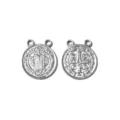 Stainless steel Saint Benedict medal pendant, vintage silver double loop charm for DIY jewelry. - St. Benedict Round Medal (TP2521-01) / Silver