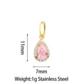 Stainless steel pear-shaped pink cubic zirconia pendant necklace accessory DIY charm - Waterdrop (PJ0244-02) / 11x7mm / Pink