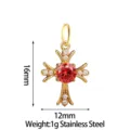 Gold stainless steel cross pendant with red cubic zirconia and clear stones, 16x12mm 1g. - Red (PJ0231-02)