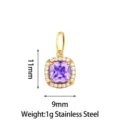 Detail of purple square cubic zirconia pendant, stainless steel jewelry DIY accessory. - Sugar Cube (PJ0243-02) / 11x9mm / Purple