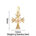 Stainless steel cross pendant detail with champagne zircon stones and clear size dimensions. - Champagne (PJ0231-02)
