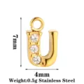 Ciondolo lettera U in acciaio inossidabile placcato oro con zirconi brillanti per gioielli fai da te. - Argento - Lettera U (PJ0350-02*U)