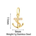Colgante de ancla de acero inoxidable dorado con circonita, tamaño compacto de 11x9mm. - Ancla (PJ0209-01) / Plateado