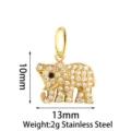 Colgante de elefante de estrás de acero inoxidable dorado 10x13mm para hacer joyas. - Elefante (PJ0208-02) / Dorado
