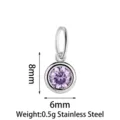 Stainless steel colorful zircon birthstone pendant DIY crystal jewelry accessory. - Basic Style (PJ0329-01) / Purple