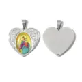 Pendente cuore in acciaio inox ritratto religioso strass accessorio gioiello fai da te. - Cuore Argento Strass Maria (TP2909-01zj1)