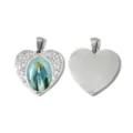 Ciondolo cuore acciaio inossidabile strass ritratto Madonna religioso portachiavi accessorio - Cuore Argento Strass Maria 2 (TP2909-01zj2)