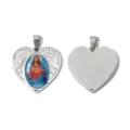 Ciondolo a cuore in acciaio inox con ritratto di Gesù e strass, gioiello religioso fai da te. - Cuore Argento Strass Gesù (TP2909-01zj3)