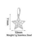 Colgante de estrella de acero inoxidable con circonita, 11x10mm accesorio joyeria DIY. - Pentagrama (PJ0206-01) / Plateado