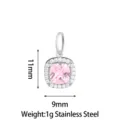 Stainless steel pink crystal cushion pendant charm 11x9mm 1g fashion jewelry accessory - Sugar Cube (PJ0243-01) / 11x9mm / Pink