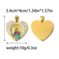 Pendente a Cuore Dorato Vintage Ritratto Religioso di Maria Strass Gioiello DIY - Grande Cuore Oro Strass Maria (TP2909-02zj1) / 3,4 cm x 4 cm