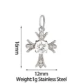 Pendentif Croix en Acier Inoxydable avec Zirconia Argenté Bijou Charme Taille 16x12mm - Blanc (PJ0231-01)