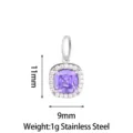 Stainless Steel Purple Zirconia Square Pendant Necklace Fashion Jewelry Accessory - Sugar Cube (PJ0243-01) / 11x9mm / Purple