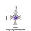 Pendentif croix en zircone lila acier inoxydable mode accessoire bijoux DIY. - Violet (PJ0231-01)