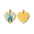 Ciondolo Cuore Dorato in Acciaio Inossidabile con Strass e Ritratto Religioso SKU - Grande Cuore Oro Strass Maria 2 (TP2909-02zj2)