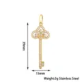 Stainless steel rhinestone key pendant for DIY jewelry making, stylish golden charm accessory. - 39mm Fleur-de-lis Key / Silver (PJ0184-01*Large Iris)