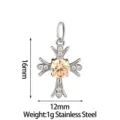Stainless steel cross pendant with champagne cubic zirconia stone, 16x12mm jewelry charm. - Champagne (PJ0231-01)