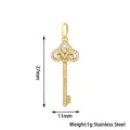 Stainless steel pavé diamond heart fleur-de-lis key pendant jewelry DIY accessory detail view. - 27mm Fleur-de-lis Key / Silver (PJ0185-01*Small Iris)