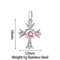 Stainless Steel Pink Zircon Cross Pendant Elegant Fashion Jewelry Accessory for DIY - Pink (PJ0231-01)