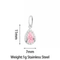 Stainless steel pink cubic zirconia pear pendant with crystal halo, size 11x7mm, 1 gram. - Waterdrop (PJ0244-01) / 11x7mm / Pink