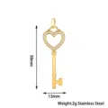 Stainless steel heart key pendant with sparkling cubic zirconia, 38mm size, elegant jewelry item. - 38mm Heart Key / Gold (PJ0179-02*Large)