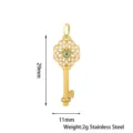 Stainless steel key pendant detail view, golden finish with sparkly cubic zirconia crystals. - 29mm Fleur-de-lis Key / Gold (PJ0178-02)
