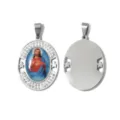 Ciondolo ovale in acciaio inossidabile con ritratto di Gesù, strass e stelle intagliate. - Gesù Ovale Argento Strass Traforato (TP2910-01)