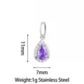 Stainless steel teardrop pendant with purple cubic zirconia and crystal halo, 11x7mm. - Waterdrop Pendant Only (Without Chain) (PJ0244-01) / 11x7mm / Purple
