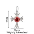 Stainless steel cross pendant with red cubic zirconia and clear crystals for DIY jewelry making. - Red (PJ0231-01)