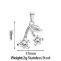 Stainless Steel Cherry Pendant Sparkling Cubic Zirconia Charm Jewelry Accessories - Cherry Pendant Only (Without Chain) (PJ0245-01) / 18x17mm / White