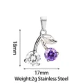 Stainless steel cherry pendant with white and purple zircon stones for DIY jewelry making. - Cherry Pendant Only (Without Chain) (PJ0245-01) / 18x17mm / Purple