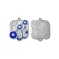 Acier inoxydable pendentif carré en émail bleu gaufré accessoires de bijoux DIY breloques - Style Relief Carré Argenté (TP2676-01)