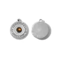 Runder Edelstahl Strass Anhänger DIY Schmuck Zubehör Vintage runder Charm Accessoire - Silber Braun Böser Blick Scheibe Stil (TP2650-01brown)