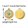 Vintage runder Edelstahl Anhänger mit blauem Schmuckstein und Strass, 1,5x1,7 cm. - Gold Blau Böser Blick Scheibe Stil (TP2650-02blue)